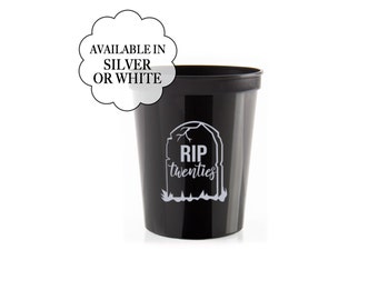 RIP Twenties Cups Set Birthday Black Plastic Cup Elegant Disposable Drinkware Rest in Peace 20s 30th Birthday Decor Party Supply R.I.P.