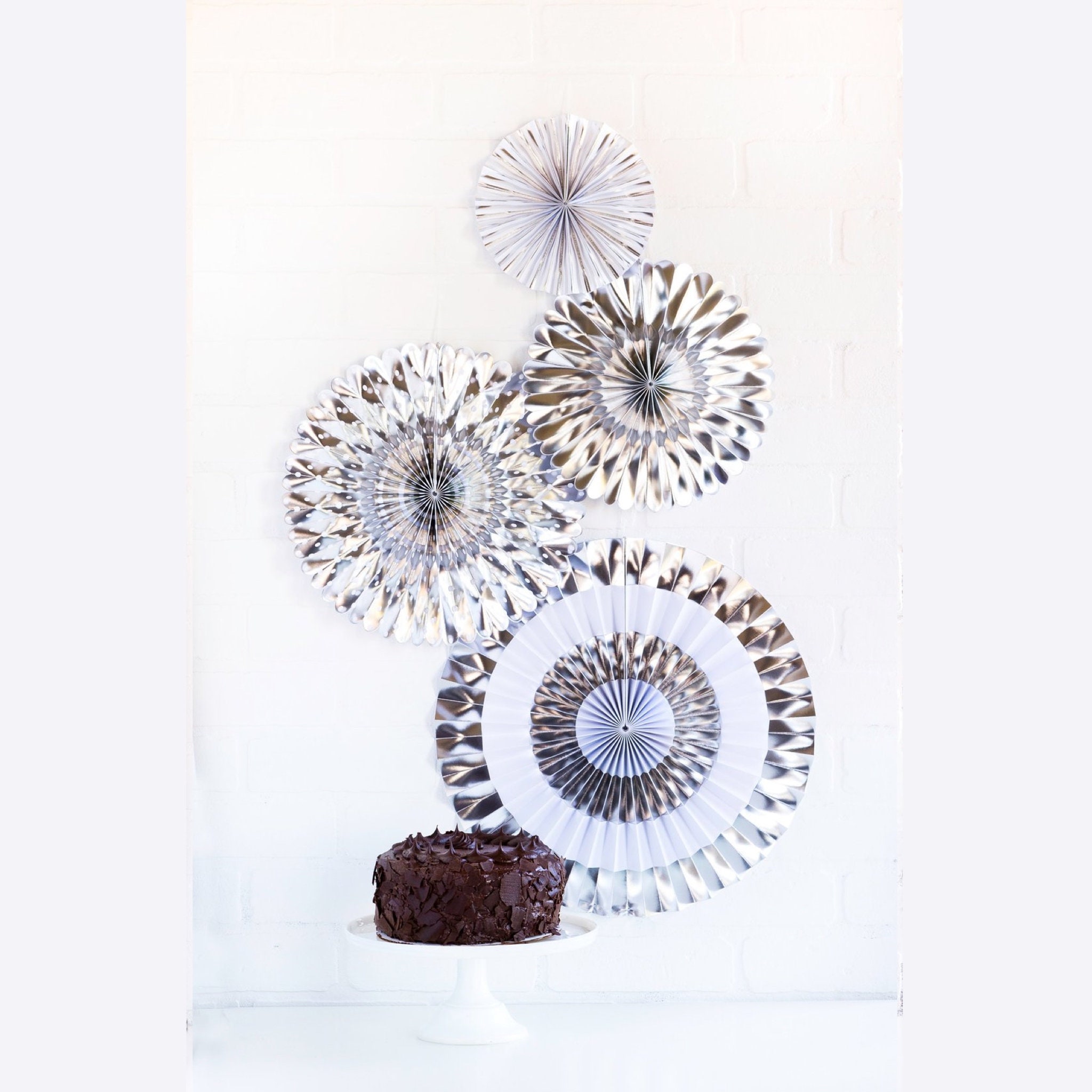 Handmade Silver Foil Craft Paper Fan,Prefolded Handmade Paper 