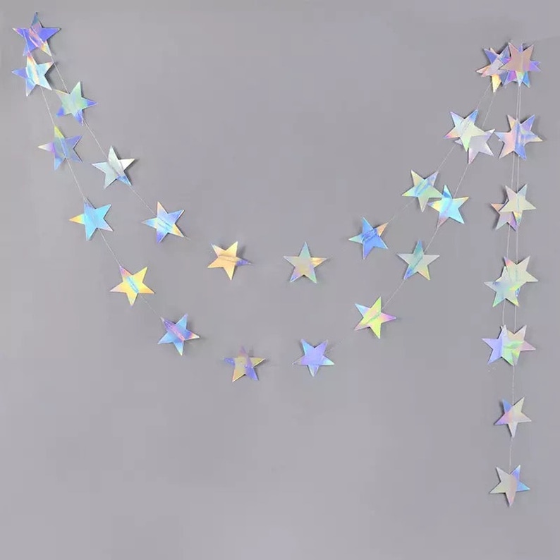 Iridescent Star Garland Silver Sparkling Bunting Party Decoration Christmas New Year Graduation Birthday Bridal Shower Wedding Backdrop image 9