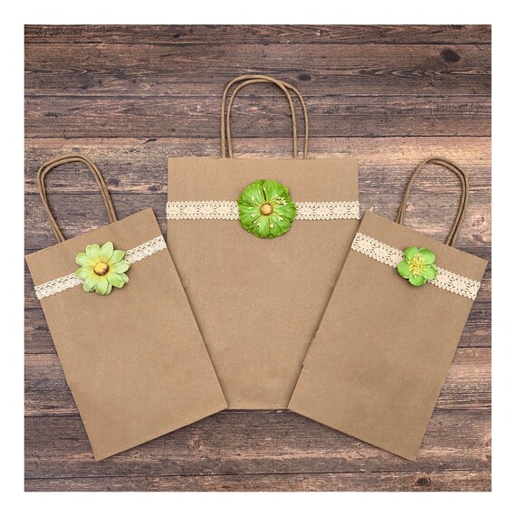 Floral Kraft Gift Bags with Handles, Floral Gift Bags for Business, Flower Kraft Bags with Handles, Brown Paper Gift Bags with Flowers Il_570xn