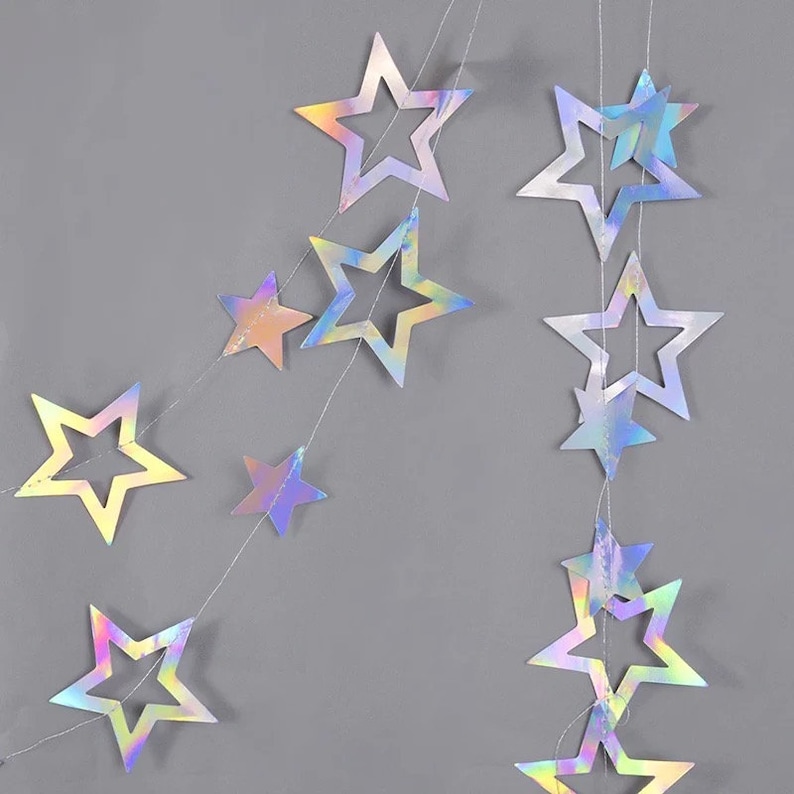 Iridescent Star Garland Silver Sparkling Bunting Party Decoration Christmas New Year Graduation Birthday Bridal Shower Wedding Backdrop image 2