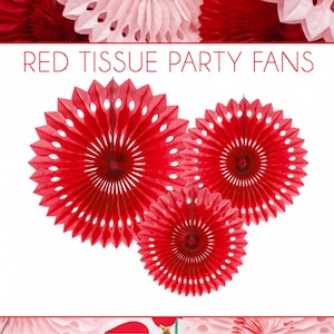 Red Paper Fan Set Hanging Party Home Decoration Rosettes Pinwheels Girls Birthday Sweet 16 Bachelorette Wedding Backdrop Wall Decor