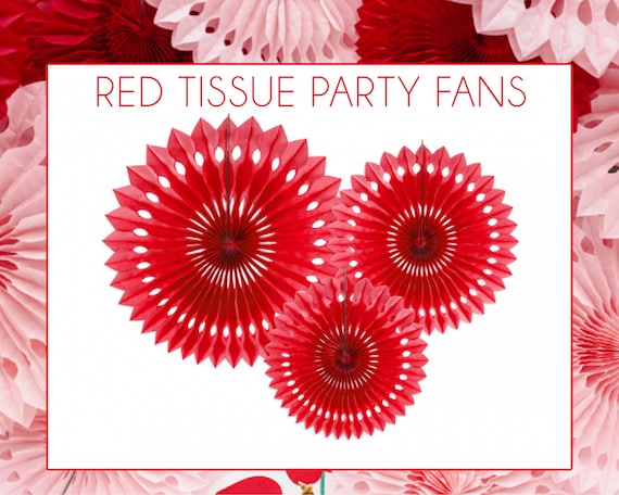 Red Paper Fan Set Hanging Party Home Decoration Rosettes Pinwheels Girls Birthday Sweet 16 Bachelorette Wedding Backdrop Wall Decor Il_570xn