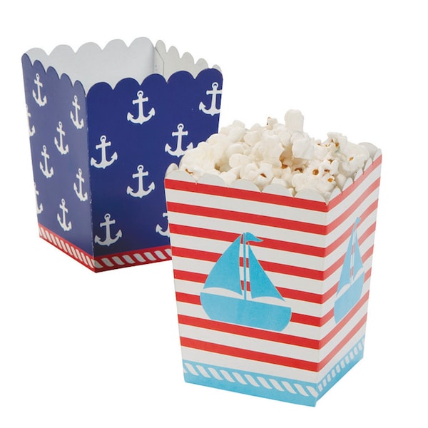 CLEARANCE - Nautical Mini Popcorn Boxes Summer Treat Packaging Little Sailor Baby Shower Kids Birthday Snack Boxes Popcorn Boxes Sharks