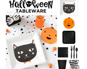 Halloween Tableware MIX AND MATCH Plates Napkins Cutlery Spooky Cute Pumpkin Cat Diy Party Supply Main Course Cake Dessert Dinnerware
