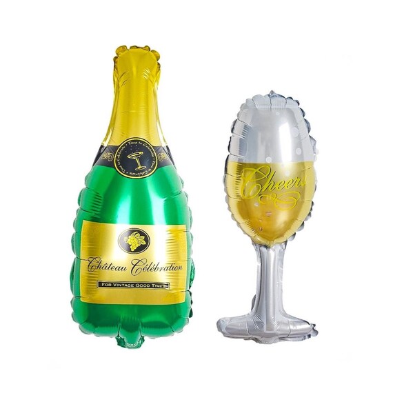 Large Balloon Champagne Bottle Glass Cheers Foil Balloon Bridal