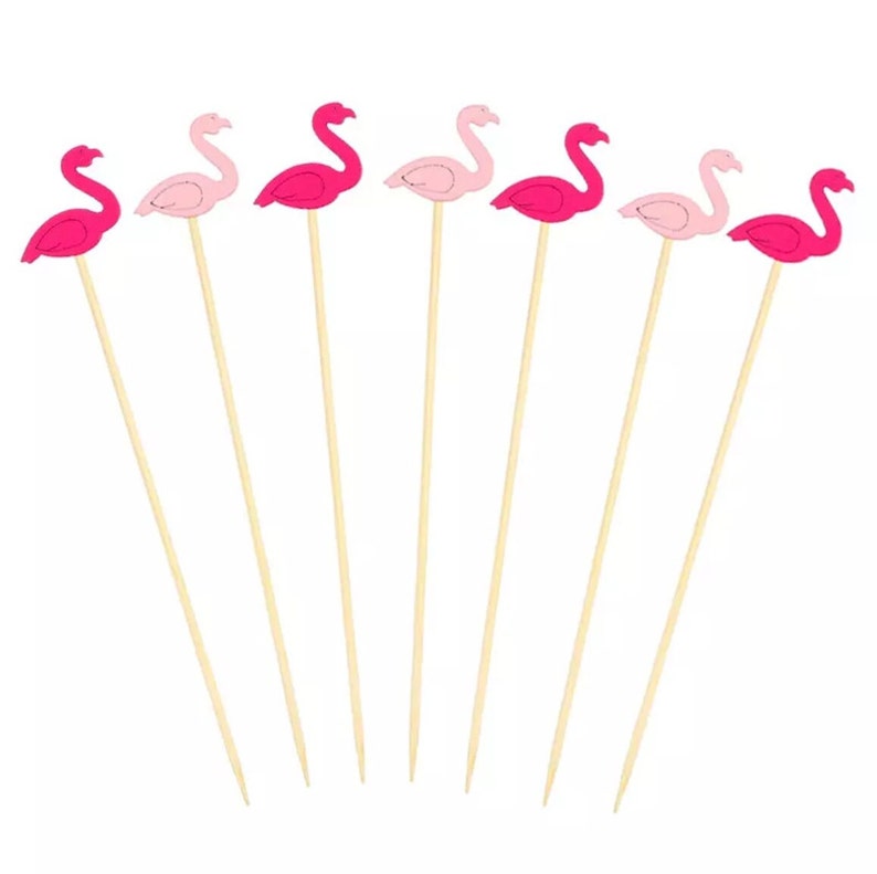 Tropical Food Picks Flamingo Pineapple Cactus Cocktail Wooden Sticks Aloha Luau Beach Party Cake Topper Flamingle Bridal Shower Bachelorette image 7