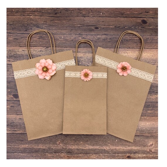 Floral Kraft Gift Bags with Handles, Floral Gift Bags for Business, Flower Kraft Bags with Handles, Brown Paper Gift Bags with Flowers Il_570xn