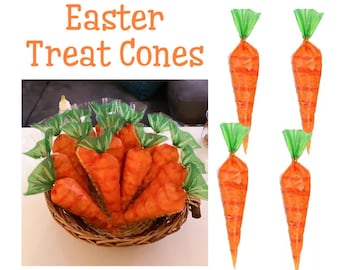 Carrot Treat Bag Easter Egg Hunt Cellophane Sweet Candie Gift Snack Bags for Kids Cone Shape Basket Filler Goodies Bags Party Favor Idea