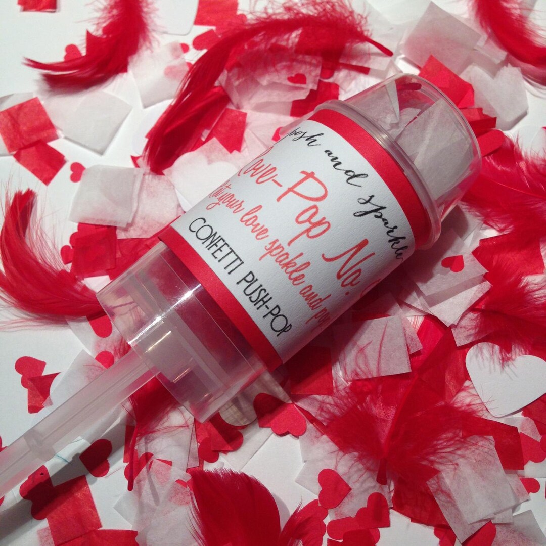 Valentines Day Confetti Popper White Red Hearts Tissue Paper Push Open
