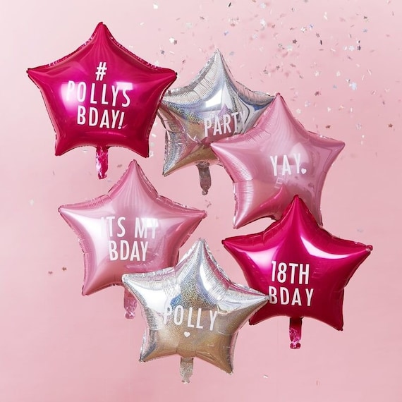 Personalized Birthday Balloons with Names, Pink Star Balloons Party