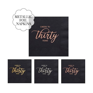 30 Birthday Napkins Black with Rose Gold Text Cheers To Thirty Years Elegant Beverage Cocktail Tissues Bday Party Tableware