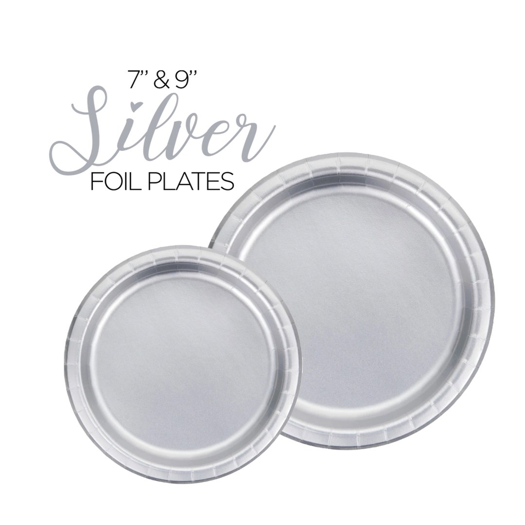 Silver Metallic Paper Plate Set Raised Edge Unisex Catering Etsy