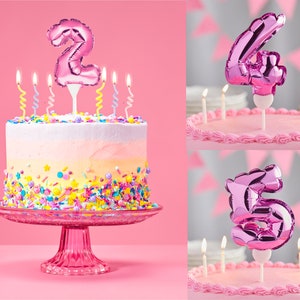 Pink Balloon Cake Topper Custom Number 0 to 9 Mini Foil Balloon Decoration Self Inflating Girly Princess Unicorn First Bday Topper