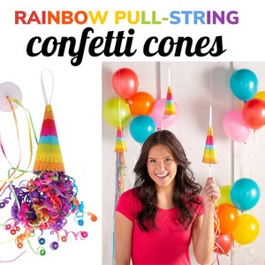 Banderoles Popper suspendus Corde de serrage Cônes de confettis Arc-en-ciel coloré Décoration de papier de soie Baby Shower Anniversaire Fiesta Sweet 16 Remise des diplômes