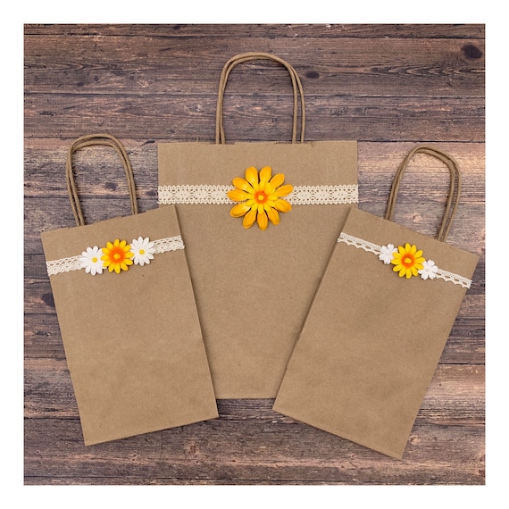 Floral Kraft Gift Bags with Handles, Floral Gift Bags for Business, Flower Kraft Bags with Handles, Brown Paper Gift Bags with Flowers Il_570xn