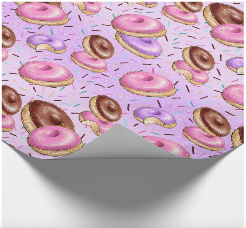 Donut Party Gift Wrapping Paper Pink Candy Sweets Food Present Etsy