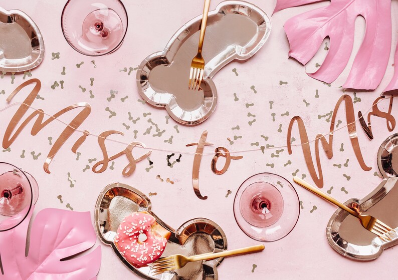 Miss To Mrs Garland in Rose Gold Foil Bride To Be Banner Party Decoration Bachelorette Bridal Bash Shower Modern Elegant Script Bunting image 2