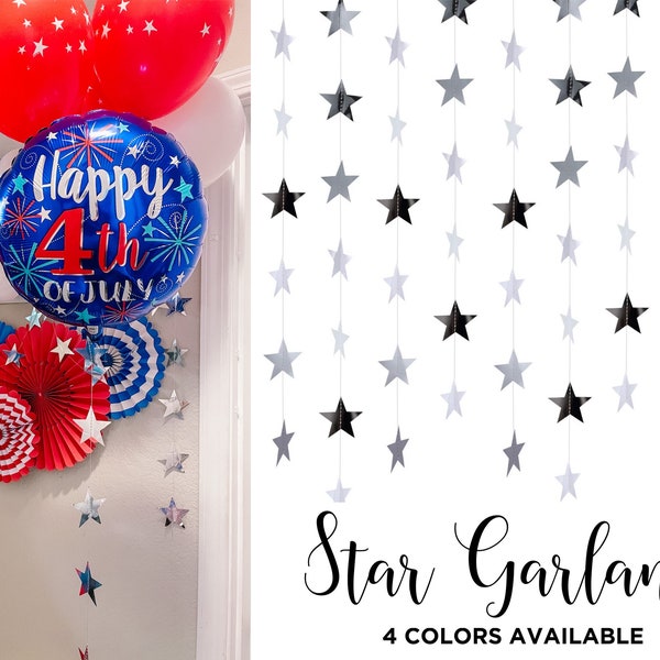 Silver Star Garland Hanging Shimmering Foil Stars Celestial Decoration Baby Shower Wedding Engagement Anniversary Backdrop Photo Prop