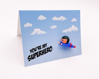 My Superhero Father's Day or Birthday Geeky Comics Nerd Dad Greeting Card with Cable Protector Gift for Daddy from Son Daughter