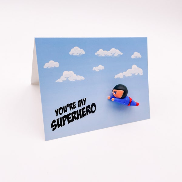 My Superhero Father's Day or Birthday Geeky Comics Nerd Dad Greeting Card with Cable Protector Gift for Daddy from Son Daughter