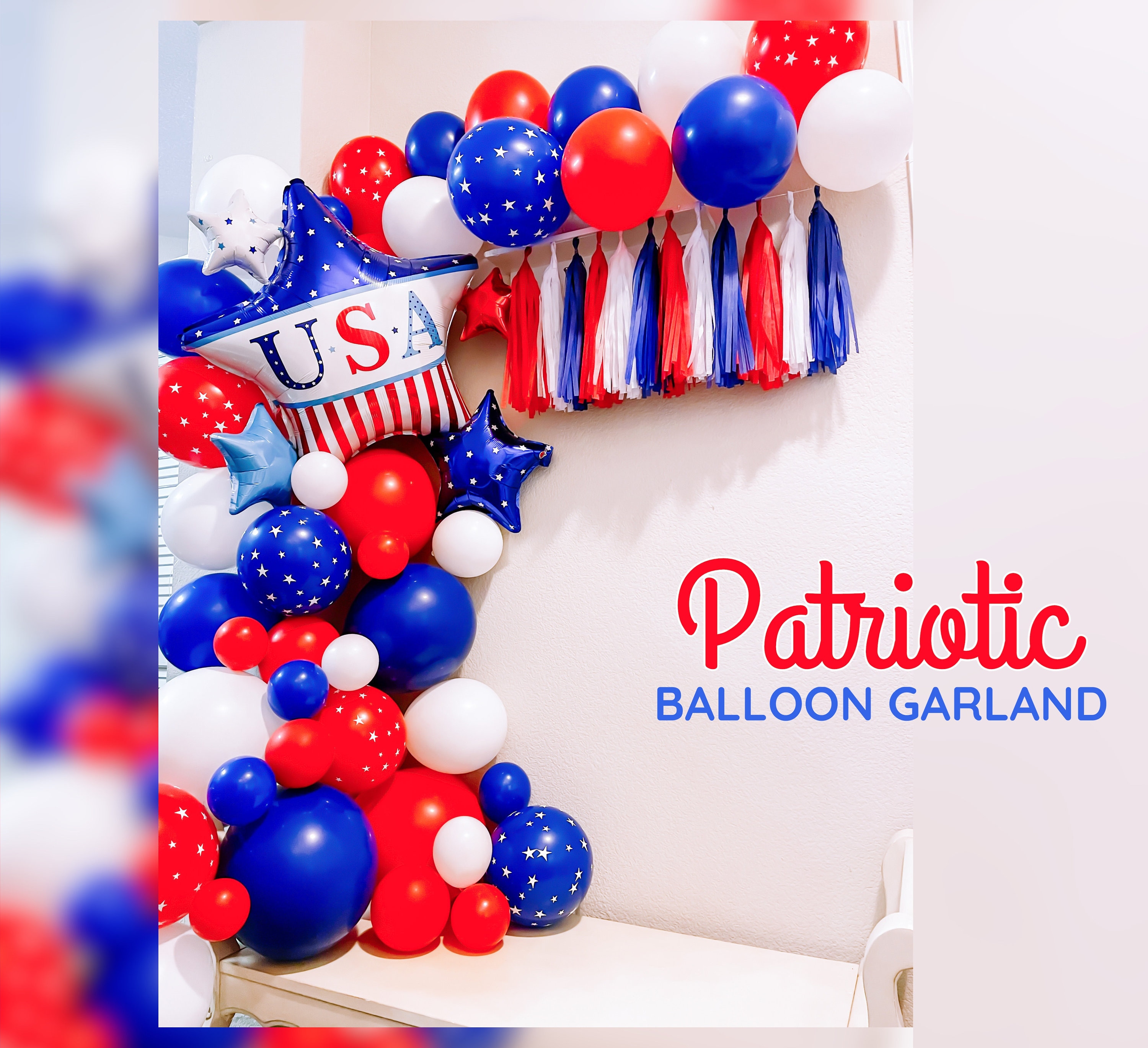 Unabhängigkeitstag Partyballons-Set – Mit USA, Flaggen & Sternen, Rot-weiß-blau