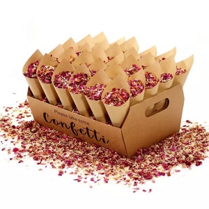 Paquete de confeti Kraft Bandeja de cartón Conos marrones Pétalo de flor seca Compostable natural Fiesta Evento Lanzamiento de confeti Boda rústica Compromiso