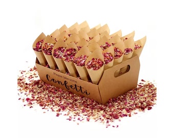 Kraft Confetti Bundle Cardboard Tray Brown Cones Dry Flower Petal Natural Compostable Party Event Toss Confetti Rustic Wedding Engagement