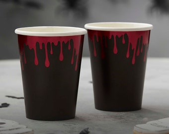 Black Paper Cups with BLOOD DRIP Design Halloween Drinkware Creepy Horror Eerie Murder Scene Zombie Death Party Supply Tableware Disposable