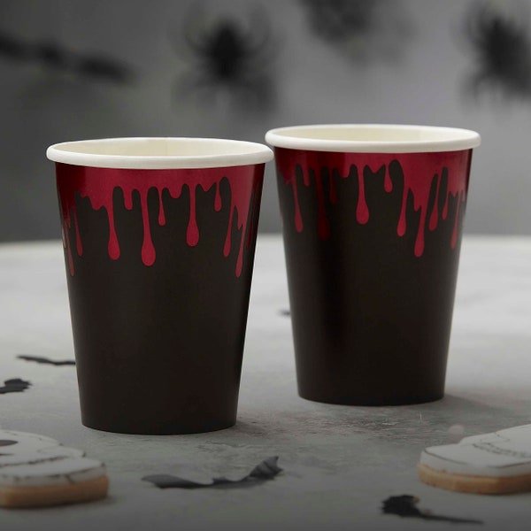 Black Paper Cups with BLOOD DRIP Design Halloween Drinkware Creepy Horror Eerie Murder Scene Zombie Death Party Supply Tableware Disposable