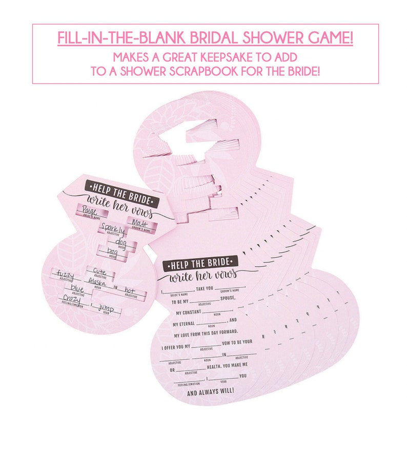 Bridal Shower Game Help The Bride Write Her Vows Fill The Blank Word Funny Mad Libs Game Printed Cards Bride To Be Game Party Ideas image 2