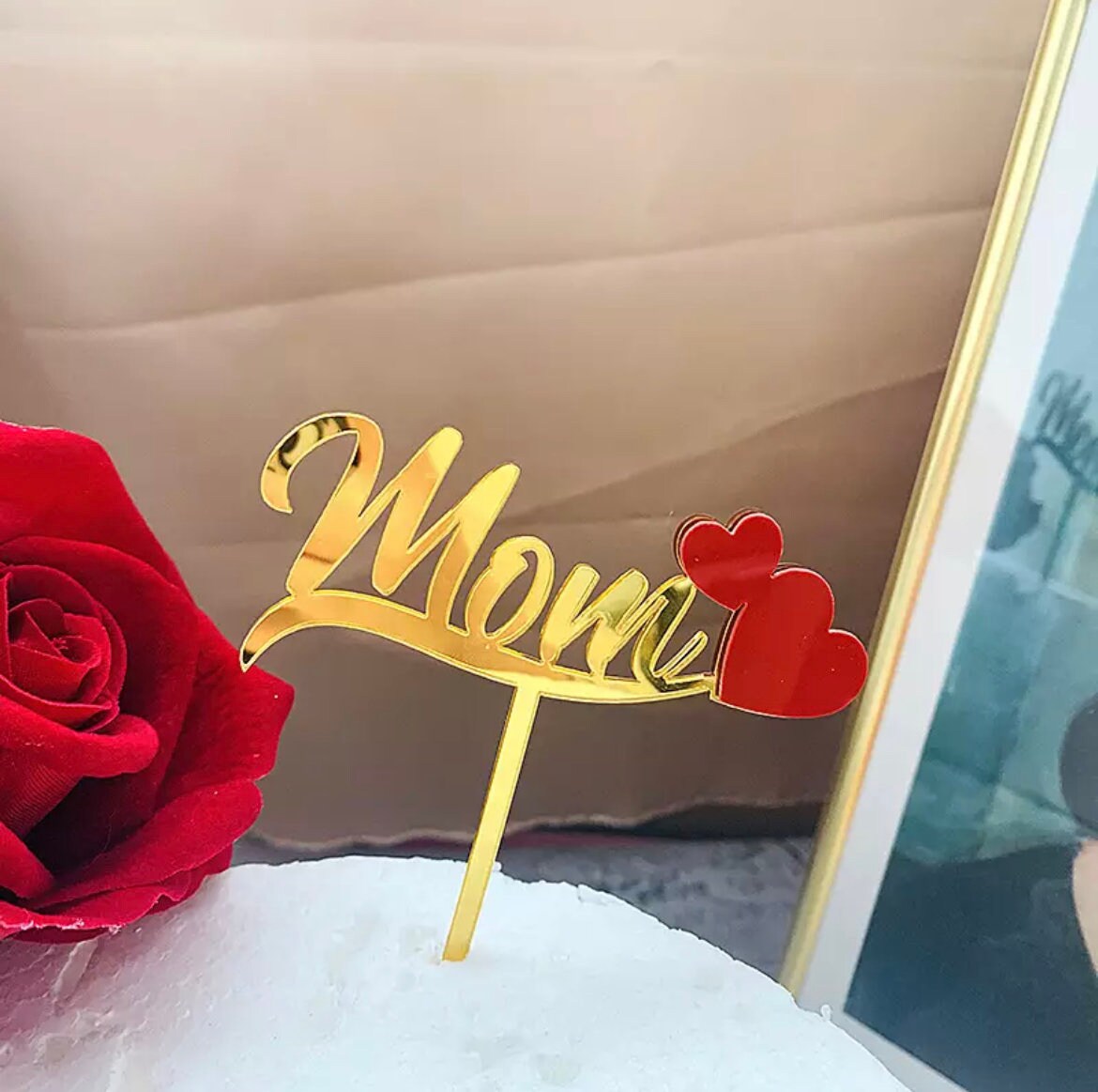9 Topper Per Torta Festa Della Mamma In Acrilico Oro, Con Cuore E Scritte, Decorazioni Per Dolci E Cupcake
