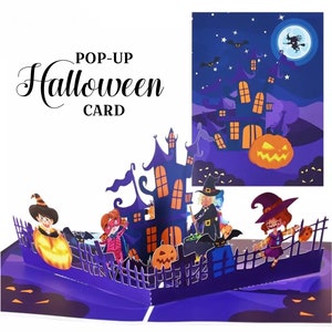 Tarjeta emergente de Halloween CASA ENCANTADA Truco o trato caprichoso para niños Tarjeta de felicitación de celebración 3D de temporada espeluznante con impresión completa para amigos y familiares
