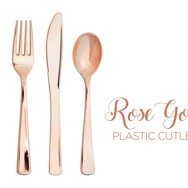 Rose Gold Cutlery Set Stylish Plastic Silverware Fork Spoon Knives Disposable Event Party Supply Wedding Bridal Shower Birthday Bachelorette