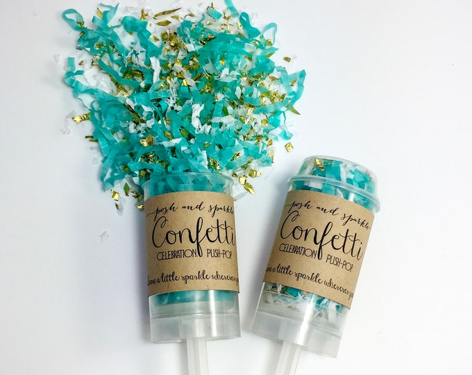 CLEARANCE Pastel Mint Confetti Push Pop, Mint Green Confetti Party Popper, Mint Green Confetti