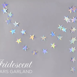 Star Garland Silver Iridescent Celestial Bunting Twinkle Little Star Baby Shower Gender Pregnancy Reveal Newborn Photo Prop Nursery Decor