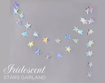 Star Garland Silver Iridescent Celestial Bunting Twinkle Little Star Baby Shower Gender Pregnancy Reveal Newborn Photo Prop Nursery Decor