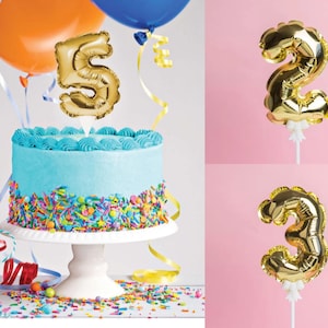 Kids Birthday Gold Balloon Cake Topper Custom Number 0 to 9 Birthday Age Milestone Sweet Cupcake Decoration Classic Unisex Topper
