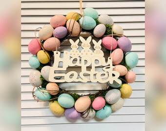 HAPPY EASTER SIGN Natural Wood Unpainted Kids Craft Activity Wreath Supply Spring Decoration Front Door Mantel Entryway Sign