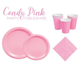 Candy Pink Tableware Set Girly Feminine Princess Unicorn Dinnerware Bridal Shower Bachelorette Birthday Plates Cups Napkins Mix Match
