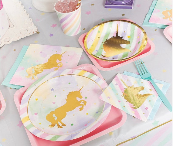 Licorne Assiettes En Papier Rainbow Pastel Party Vaisselle Conte