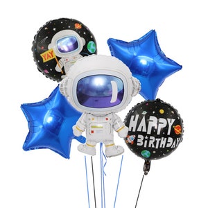 Astronaut Balloon Bundle Happy Birthday Blue Star Foil Balloon Galaxy Outer Space NASA Spaceman Boy Bday Decoration Party Supply