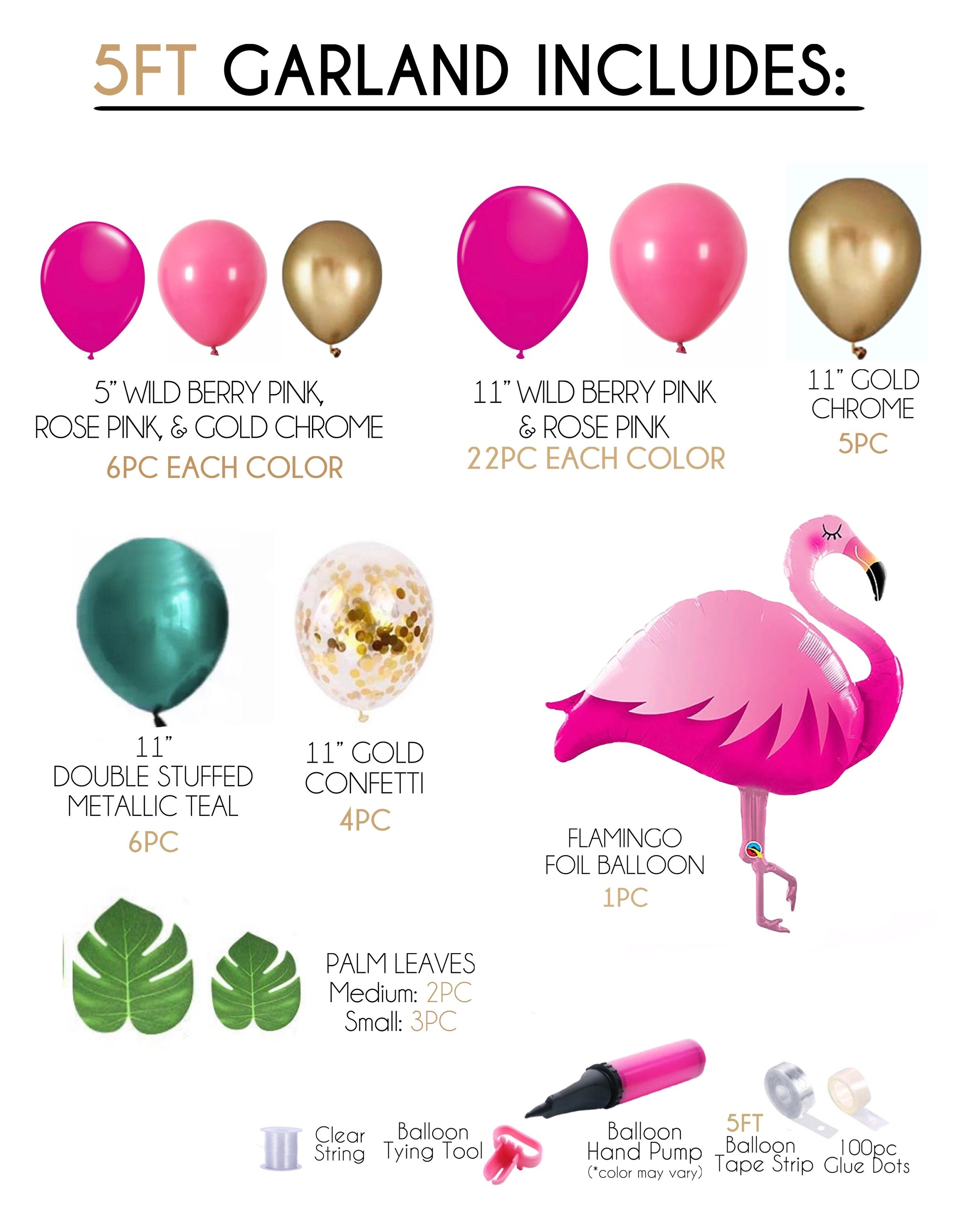 Tropical Balloon Garland Giant Pink Flamingo Gold Pink Green Décor