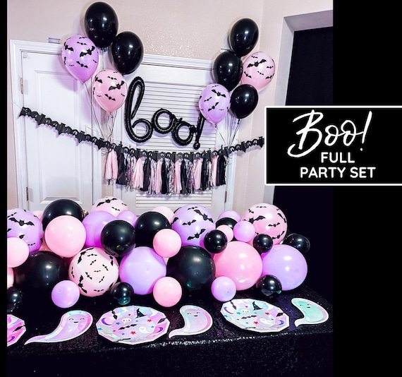 Halloween Party Set Tableware and Decoration Kids Girly Pink Black Ghost Bat Cups Plates Napkins BOO Balloon Full Party in A Box Kit Il_570xn