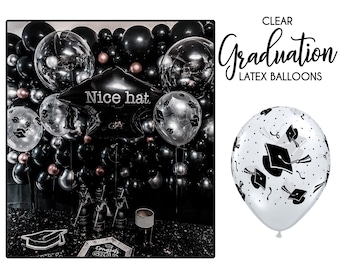 Graduation Balloon Academic Grad Cap Print Congrats Grad Class 2026 Gift Bouquet Table Centerpiece Entryway Party Supply Decoration