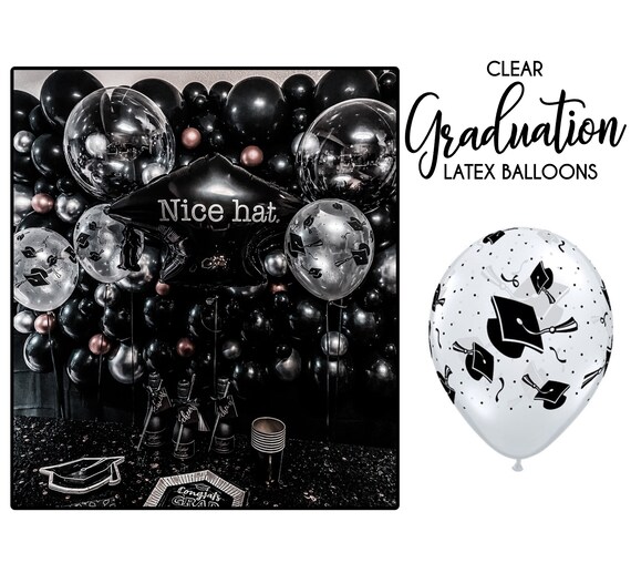 Clear Graduation Balloon Grad Cap Print Minimalist Black White Mortarboard Party Decoration Table Centerpiece Gift Balloon Bouquet Il_570xn