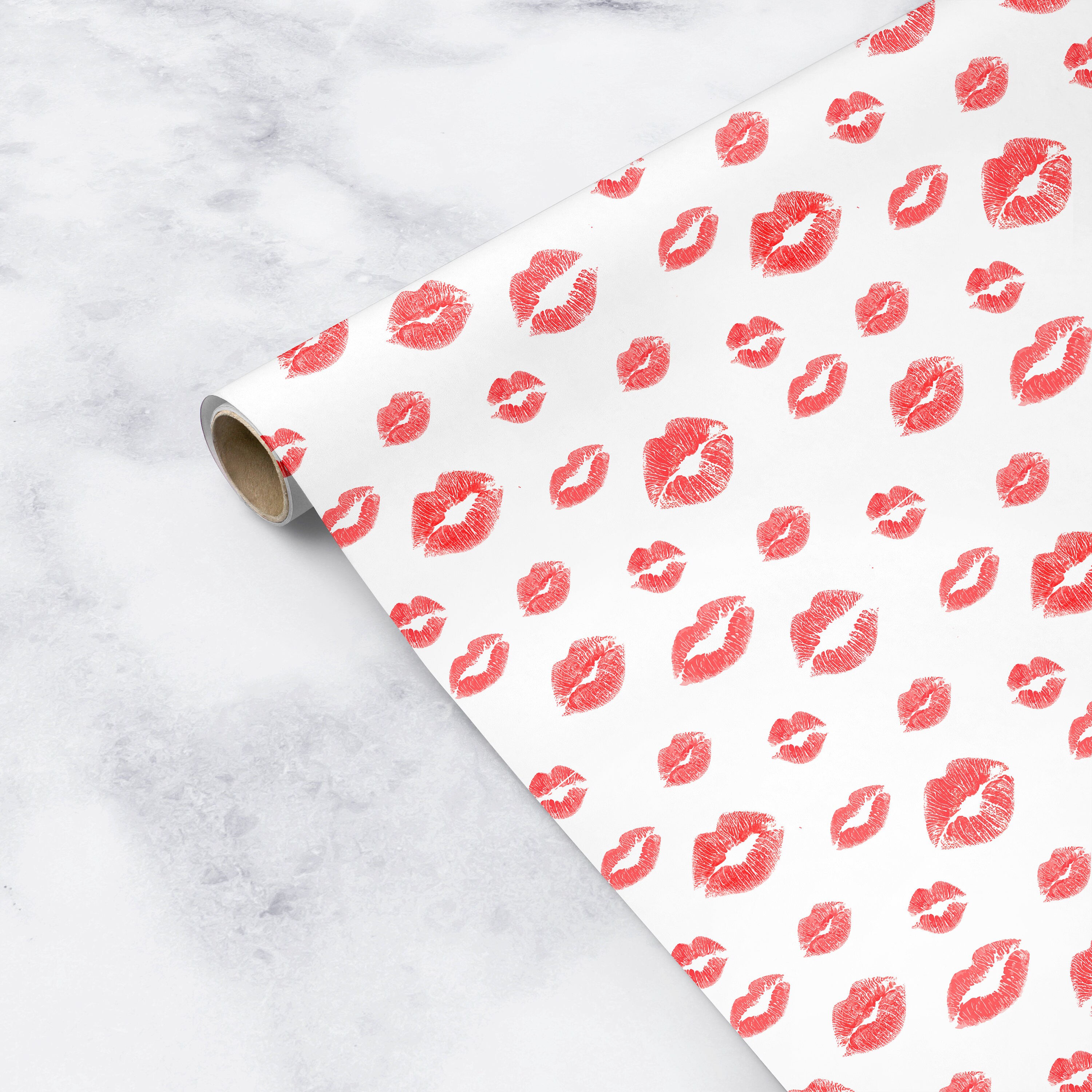 Valentine's Day Wrapping Paper Sheets, Red and Pink Lip Kisses