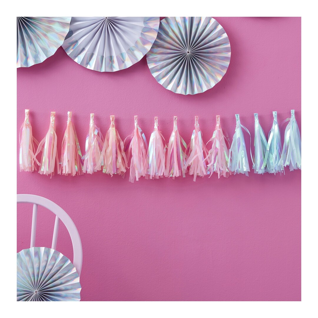 Tassel Garland Blue, Iridescent Tassel Garland Pink, Iridescent Garland With Tassels, Plastic