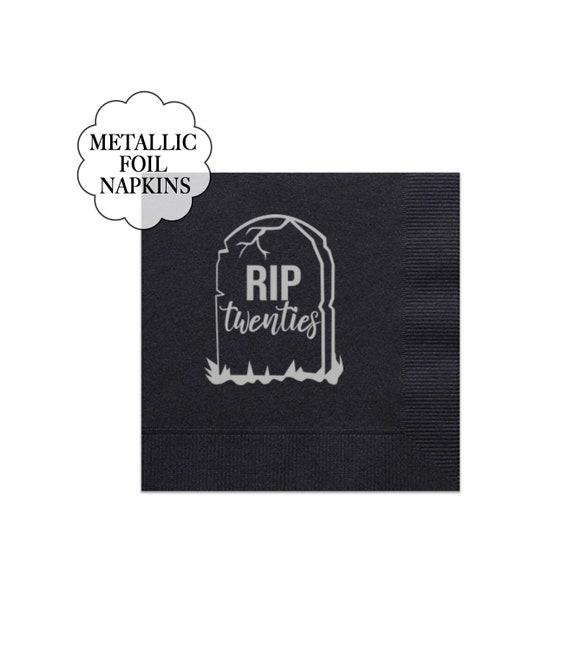 RIP Twenties Napkins Set Birthday Party Decoration Black Metallic Silver Tissues Tableware Gravestone Design Rest in Peace 20s 30th Birthday Il_570xn