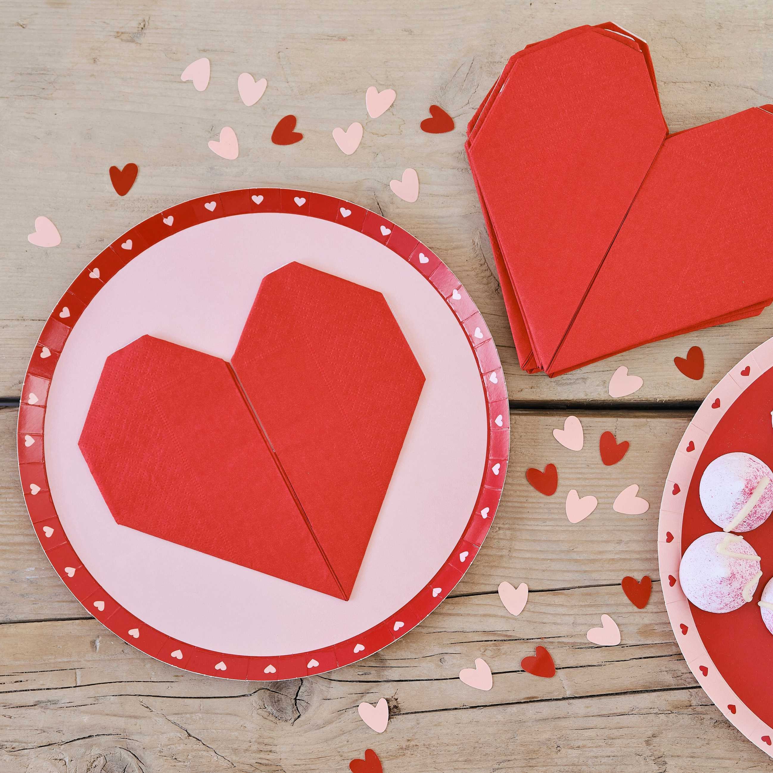 Red Heart Shape Paper Napkins Origami Folded Valentine’s Day Love ...